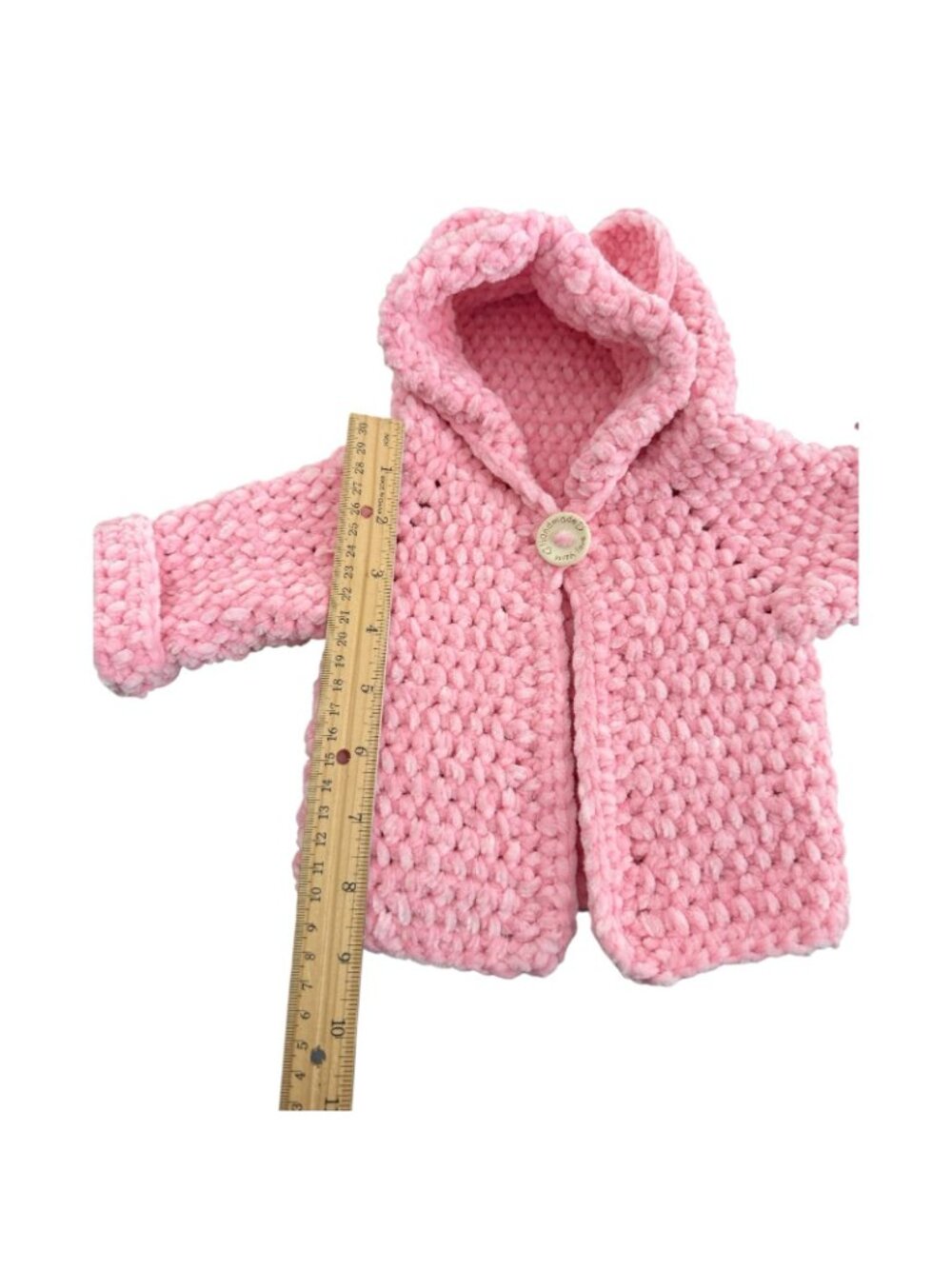 Handmade Pink Chenille Newborn Baby Hoodie & Booties Set Bear Ears Soft Plush - Picture 16 of 16